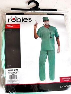 Rubie's Adult Doctor Dr Surgeon Green Scrubs  Mask Costume One Size Fits Most